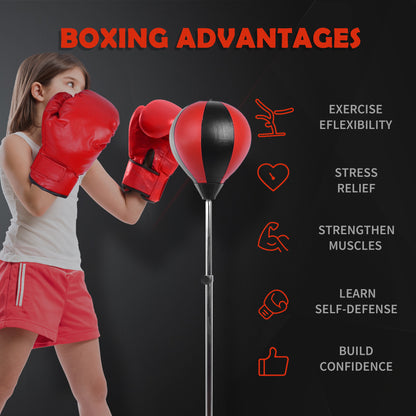 HOMCOM ids Training Boxing Punch Ball Set 125-145H x ?43cm with Gloves Air Pump Adjustable Height Freestanding Exercise Training for Kids and Teenagers