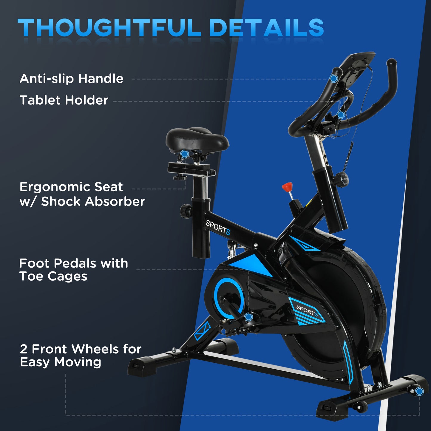 HOMCOM tationary Exercise Bike w/ iPad Holder, LCD Monitor, Comfortable Seat, Indoor Cycling Training Bike, 13KG Flywheel, Home Office, Black