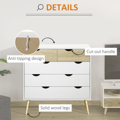 HOMCOM ordic Style Chest of Drawers, 5 Drawer Dresser with 4 Tapered Legs and Groove Handles, Storage Organizer Side Cabinet for Bedroom, Living Room