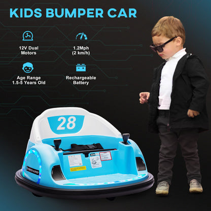 AIYAPLAY 360° Rotation Kids Bumper Car, 12V Waltzer Car with Remote Control, Dual Joysticks, Music Lights - Light Blue