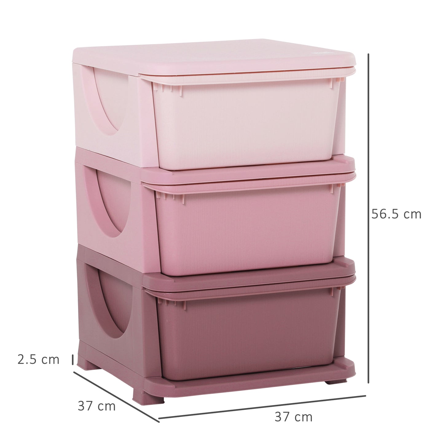 HOMCOM ids Storage Units with 3 Drawers 3 Tier Chest Vertical Dresser Tower Toy Organizer for Nursery Playroom Kindergarten Pink