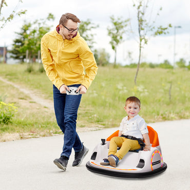 AIYAPLAY 360° Rotation Kids Bumper Car, 12V Waltzer Car with Remote Control, Dual Joysticks, Music Lights - Orange