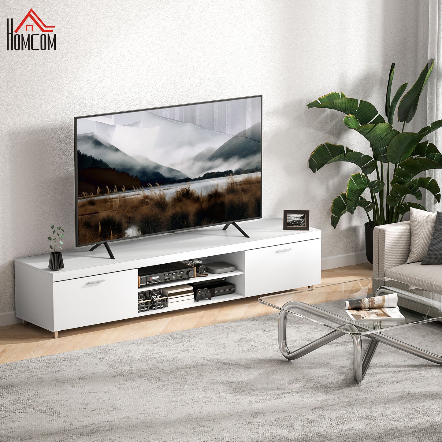 HOMCOM odern TV unit Cabinet Entertainment Centre for TVs up to 90" w/ Cabinet Shelf for Living room Bedroom White