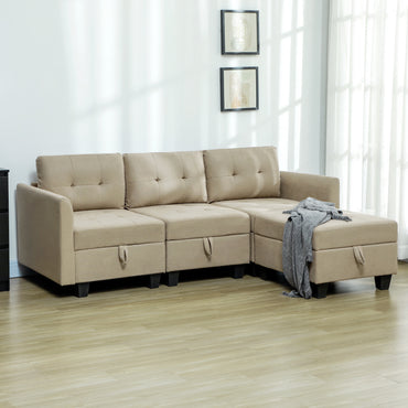 HOMCOM L' Shape Modular Sofa, with Storage - Light Brown