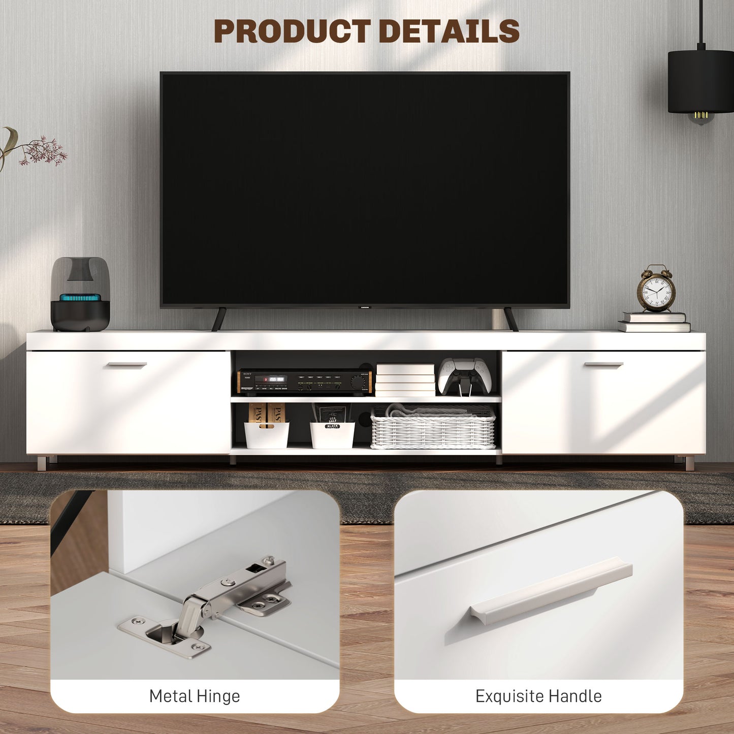 HOMCOM odern TV unit Cabinet Entertainment Centre for TVs up to 90" w/ Cabinet Shelf for Living room Bedroom White