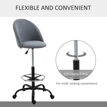 Vinsetto Ergonomic Drafting chair Adjustable Height w/ 5 Wheels Padded Seat Footrest 360° Swivel Freely Comfortable Versatile Use For Home Office - Grey