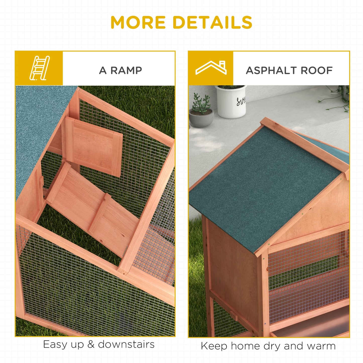 PawHut 2 Tier Rabbit Hutch Outdoor, Guinea Pig Hutch, Solid Wood Bunny House, Water Resistant Asphalt Roof Ramp Sliding tray 144 x 64.5 x 100 cm