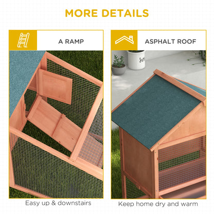 PawHut 2 Tier Rabbit Hutch Outdoor, Guinea Pig Hutch, Solid Wood Bunny House, Water Resistant Asphalt Roof Ramp Sliding tray 144 x 64.5 x 100 cm