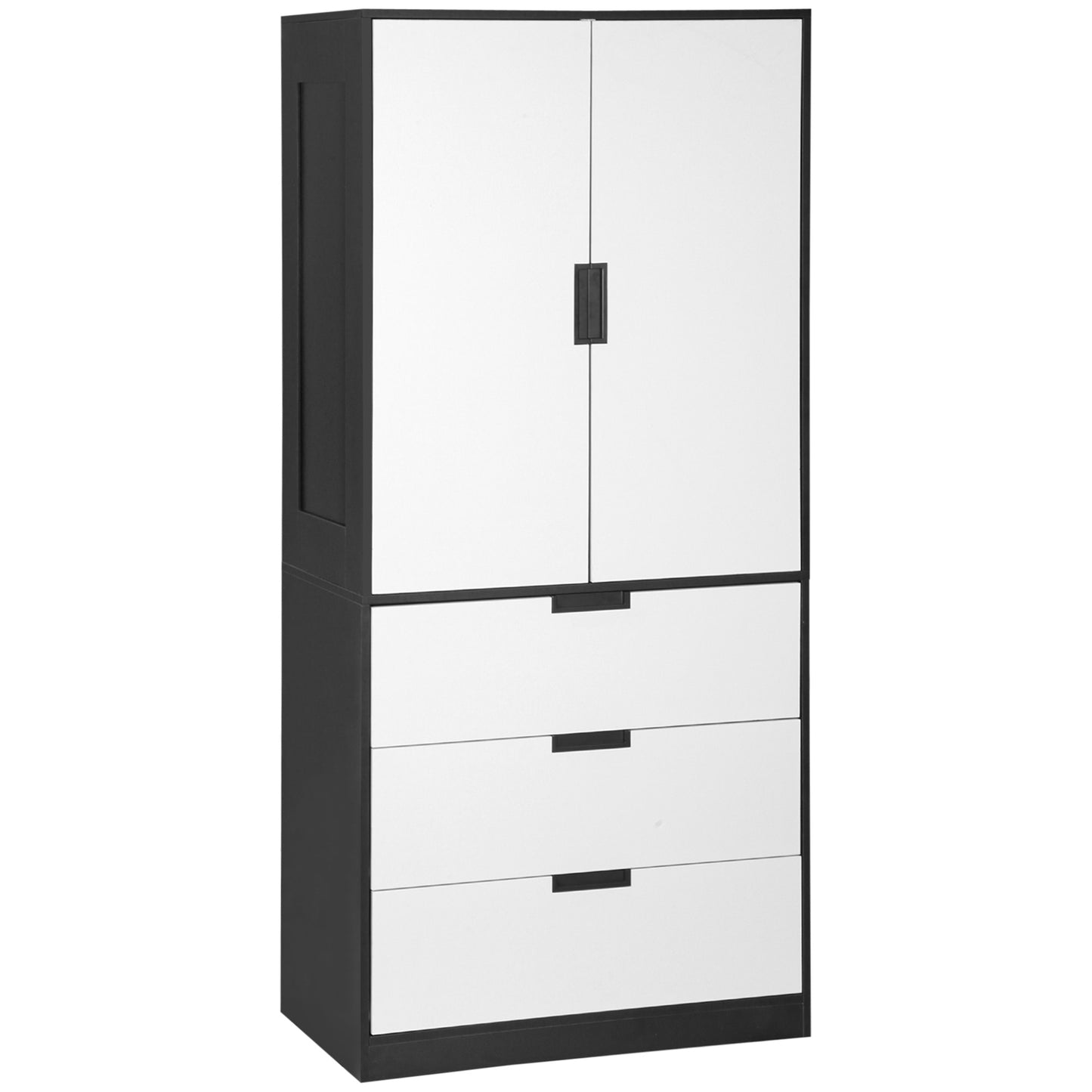 HOMCOM Door Wardrobe, Modern Wardrobe with 3 Drawers and Hanging Rod for Bedroom, Black