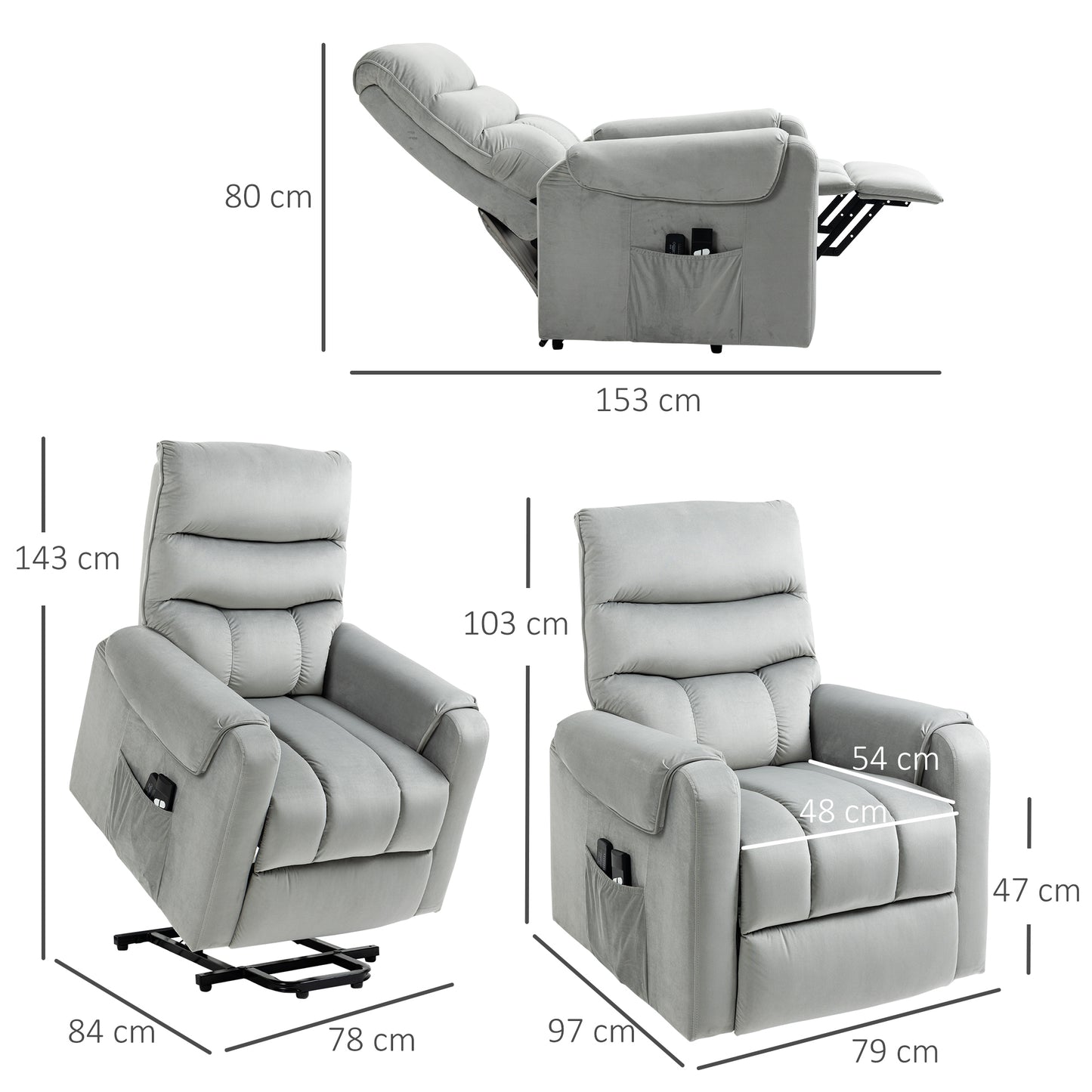 HOMCOM ibration Massage Rise and Recliner Chair, Electric Power Lift Recliner with Remote Control and Side Pockets, Grey