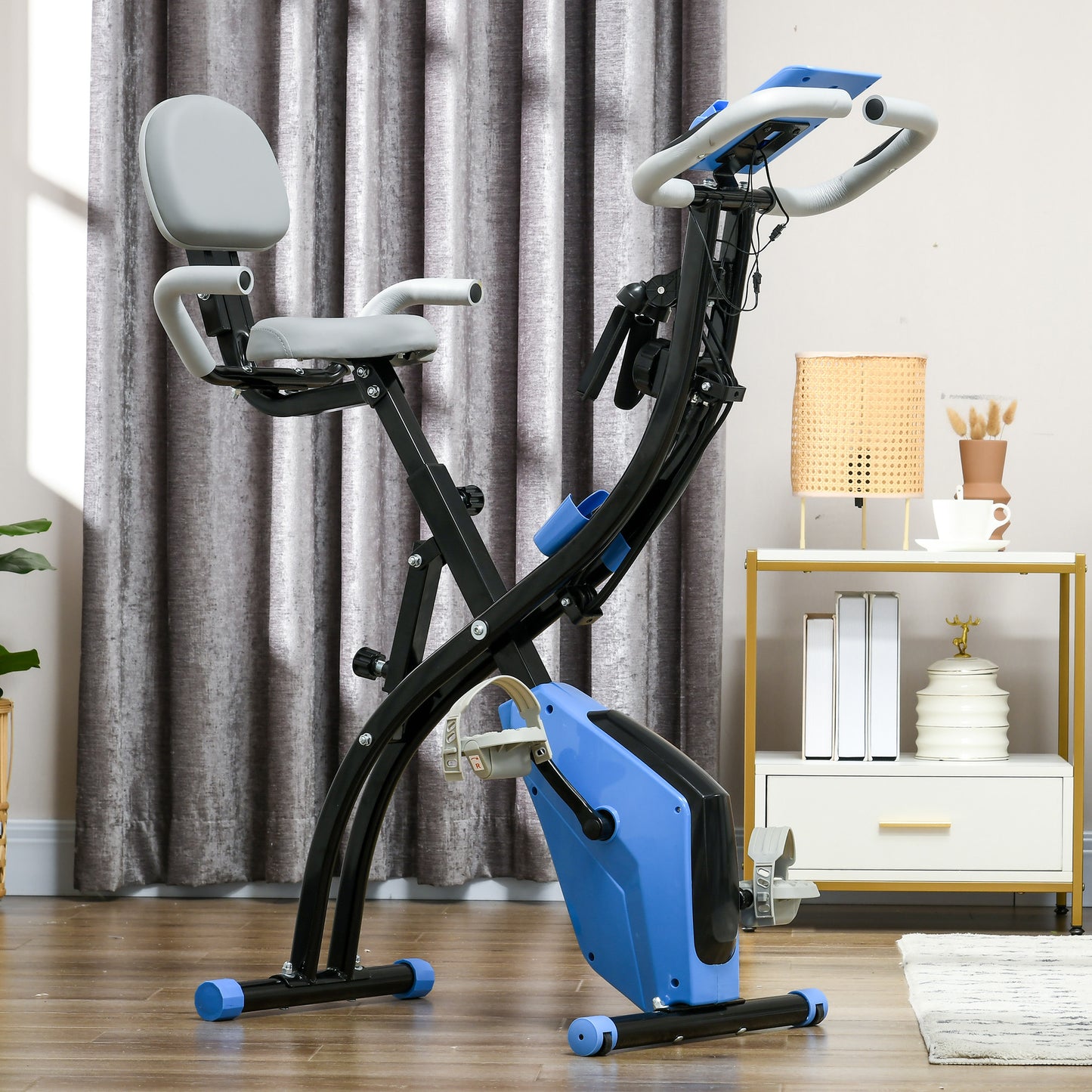 HOMCOM -in-1 Folding Exercise Bike with 8-Level Magnetic Resistance, Arm Resistance Band, Pulse Sensor, Blue