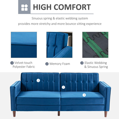 HOMCOM Velvet-Feel 3 Seater Sofabed - Blue