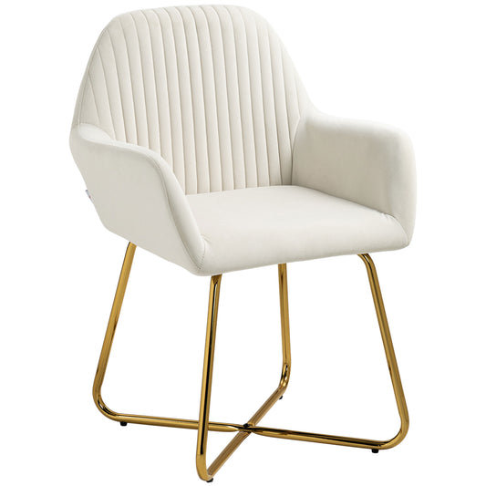 HOMCOM odern Arm Chair Upholstered Accent Chair with Metal Base for Living Room Cream White