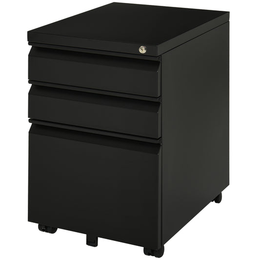 Vinsetto 3 Drawer Filling Cabinet, Mobile Metal File Cabinet with Anti-tilt Design for Letter, A4, Legal Size, Black