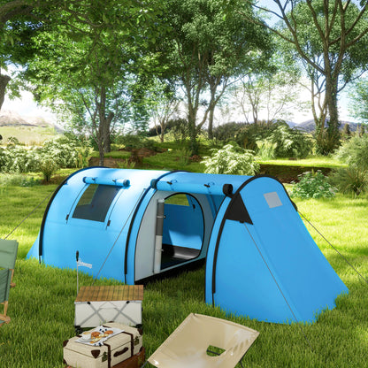 Outsunny Four Man Duo Room Tunnel Tent, with Accessories - Sky Blue