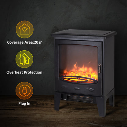 HOMCOM empered Glass Casing Electric Fireplace, Freestanding Electric Fire with Realistic Flame Effect, Electric Log Burner with Overheat Protection, 950w/ 1850W, Black