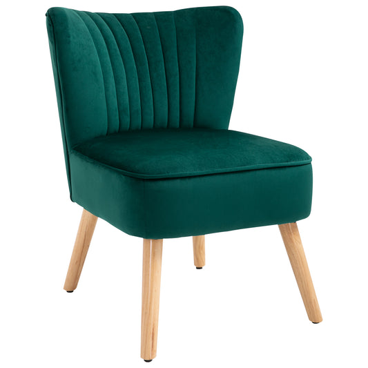 HOMCOM odern Accent Chair, Fabric Living Room Chair with Rubber Wood Legs and Thick Padding, Green