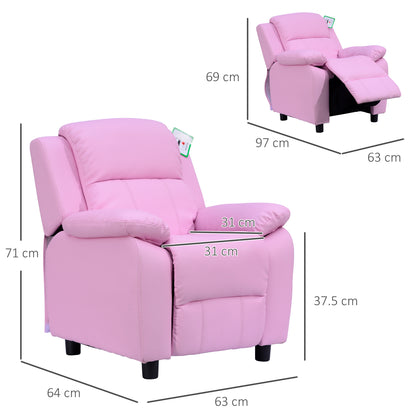 HOMCOM ids Sofa Armchair Toddler Recliner Children's Chair Lounger Games Chair PU Leather w/ Storage (Pink)