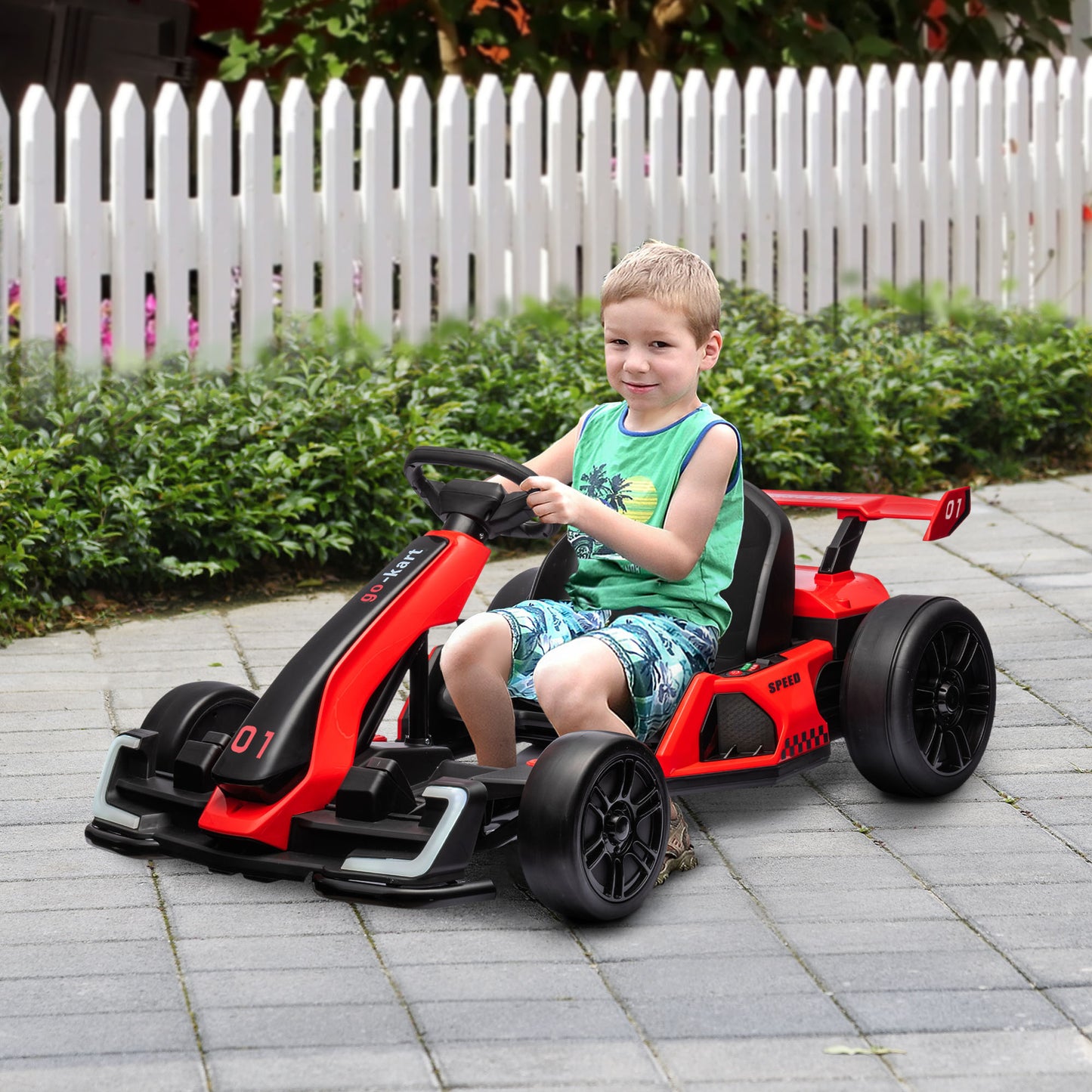 HOMCOM 4V Electric Go Kart for Kids with Adjustable Seat for 6-12 Years, Red