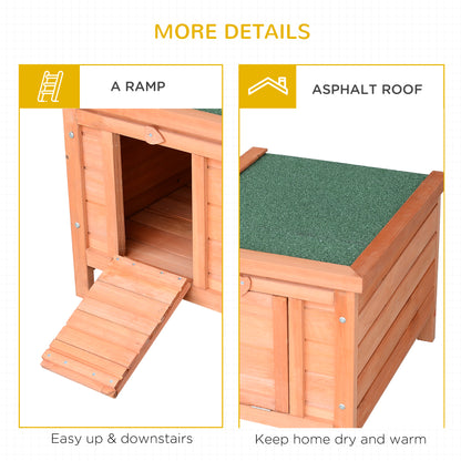 PawHut Wooden Rabbit Hutch Outdoor, Guinea Pig Hutch, Rabbit Hideaway, Cat House, Bunny Cage Small Animal House 51 x 42 x 43 cm, Natural