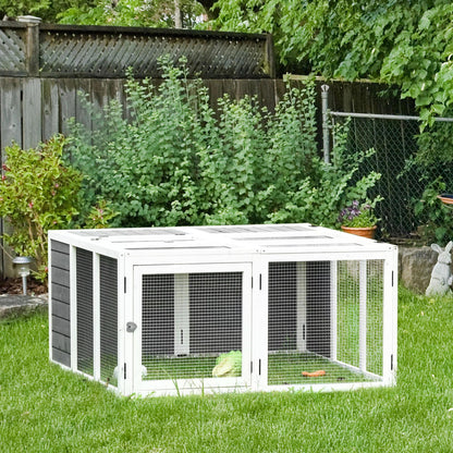 PawHut 48 Inch Rabbit Hutch Rabbit Run Small Animal Guinea Pig House Bunny Cage Hideaway Outdoor with Openable Roof Grey