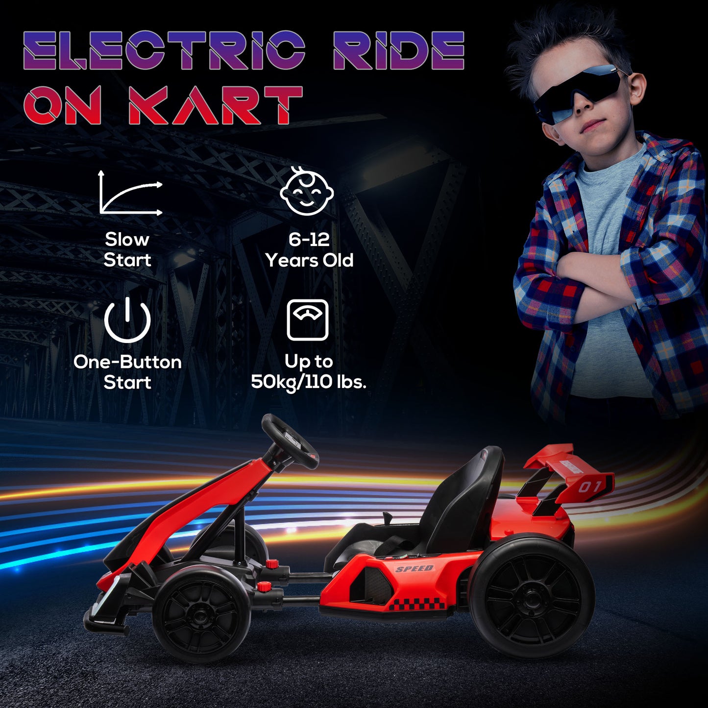 HOMCOM 4V Electric Go Kart for Kids with Adjustable Seat for 6-12 Years, Red