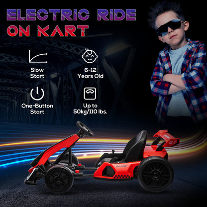 HOMCOM 4V Electric Go Kart for Kids with Adjustable Seat for 6-12 Years, Red