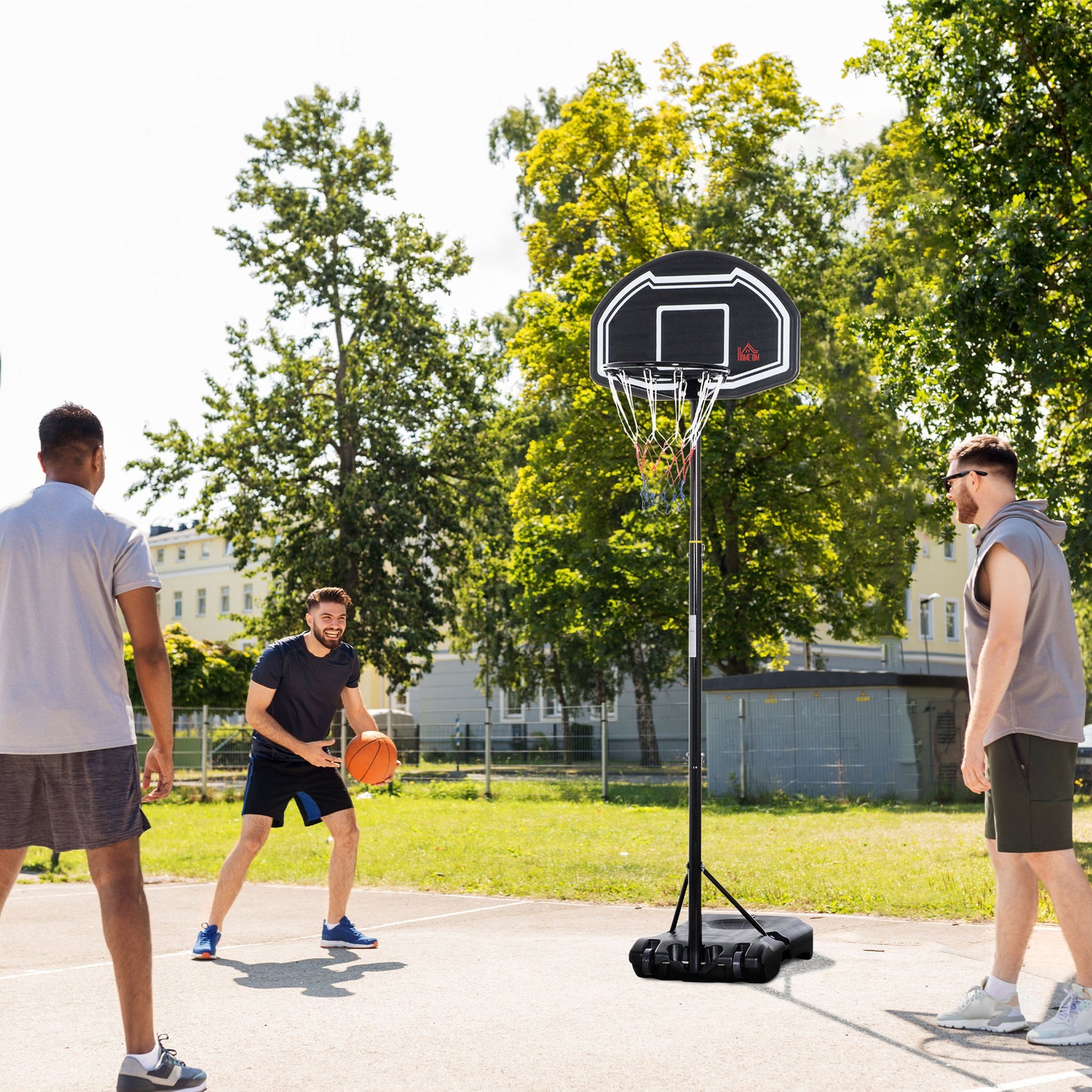 HOMCOM djustable Basketball Hoop and Stand, with Wheels and Weight Base Black