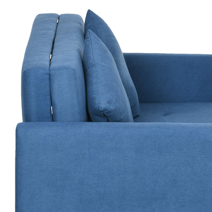 HOMCOM 2 Seater Sofabed, Convertible Bed Settee, Modern Fabric Loveseat Sofa Couch with 2 Cushions, Hidden Storage for Living Room, Guest Room, Deep Blue Fabric