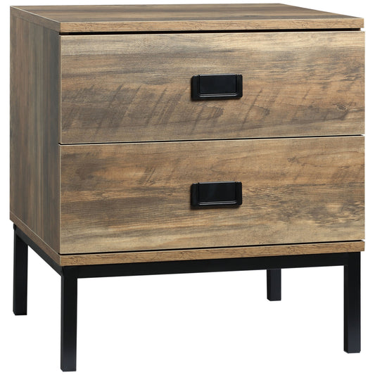 HOMCOM etro Bedside Table, End Side Table with 2 Drawers, Metal Frame for Bedroom, Living Room, Coffee