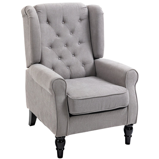 HOMCOM etro Accent Chair, Wingback Armchair with Wood Frame Button Tufted Design for Living Room Bedroom, Grey