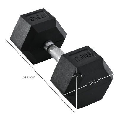 HOMCOM x17.5kg Rubber Hex Dumbbell Portable Hand Weights Dumbbell Home Gym Workout Fitness Hand Dumbbell