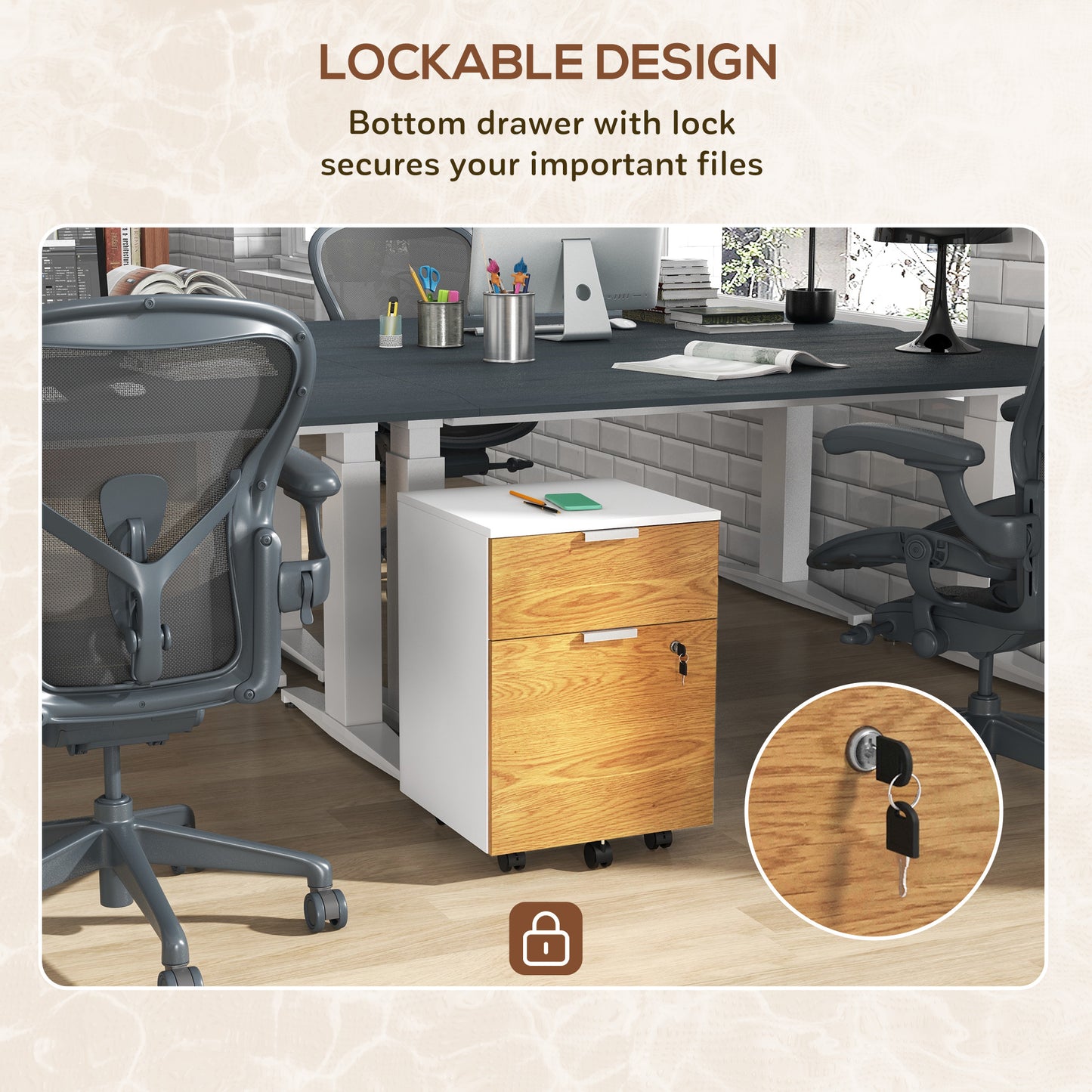 HOMCOM wo-Drawer Lockable Filing Cabinet - Wood Effect