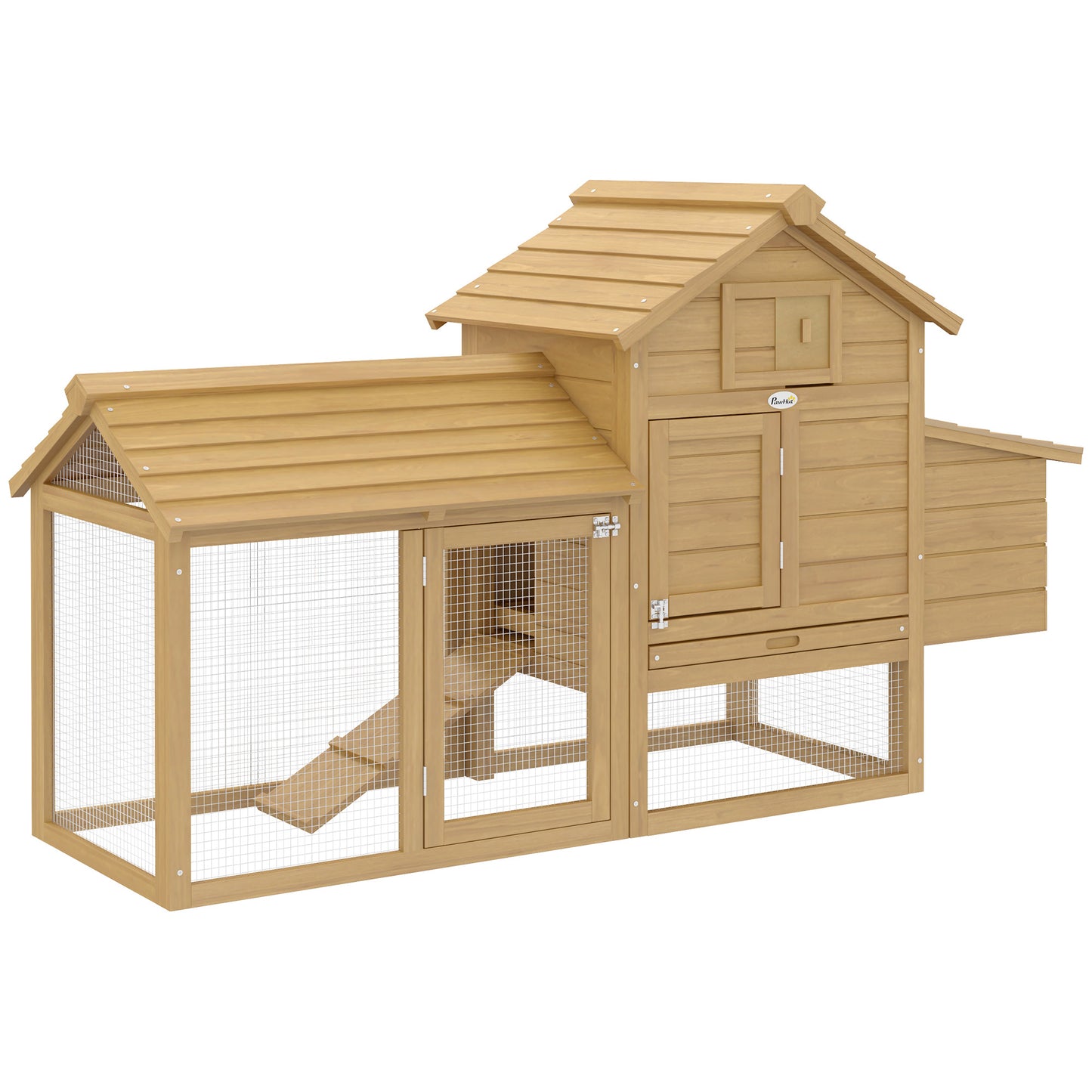 PawHut Small Chicken Coop with Run Hen House Poultry Coops Cages Nesting Box Wood 150.5 x 54 x 87cm