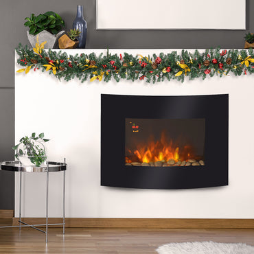 HOMCOM ed Wall Mounted Fireplace Curved Glass Electric Fire Place Fire Place 7 Colour Side Lights Slimline, 900/1800W, 65cm x 52cm