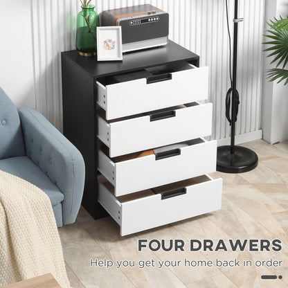 HOMCOM rawer Chest, 4-Drawer Storage Cabinet Organiser for Bedroom, Living Room, 60cmx40cmx80cm, White and Black