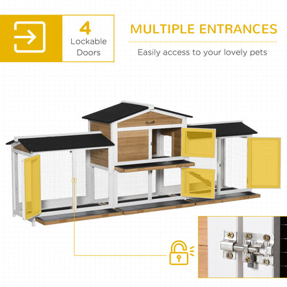 PawHut Large Rabbit Hutch Outdoor, 2-Tier Guinea Pig Hutch, Wooden Bunny Run, Small Animal House with Double Side Run Boxes, No-leak Plastic Tray, Ramp, 230 x 53 x 93.5cm