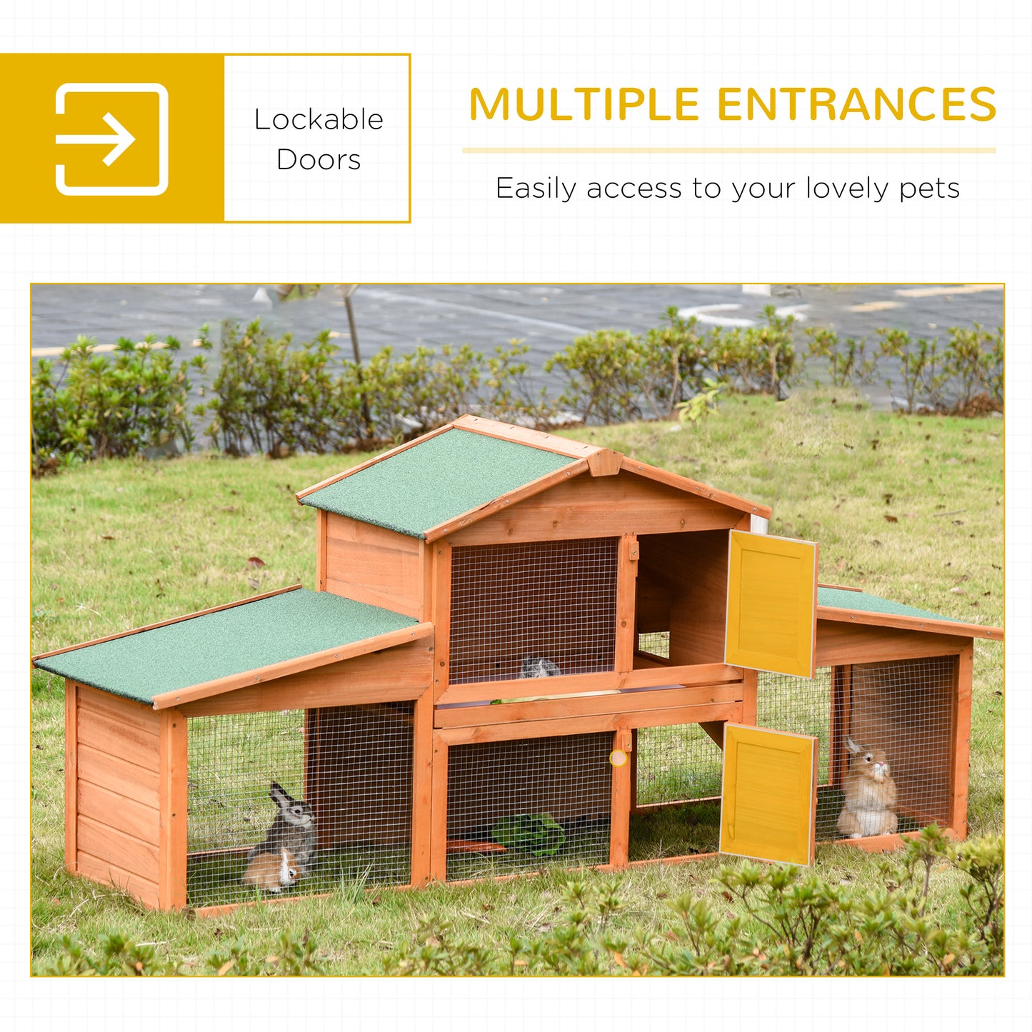 PawHut Large Rabbit Hutch Outdoor, Guinea Pig Hutch, Wooden Small Animal House, with Rabbit Run, 215 x 63 x 97 cm