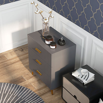 HOMCOM hree Drawer Embossed Line Dresser - Grey/Gold Tone