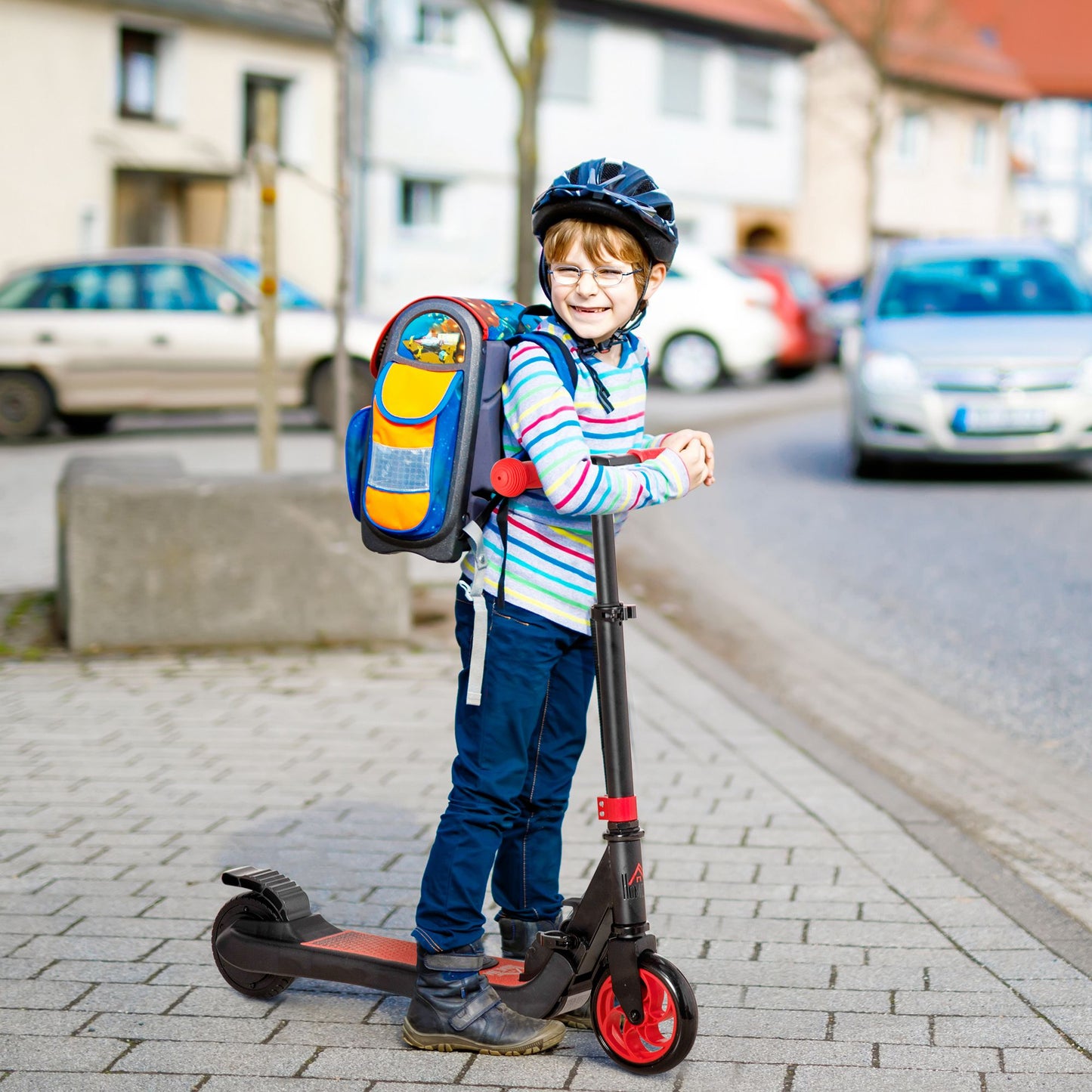 HOMCOM olding Electric Scooter with Brake, for Ages 6+ Years, 8km/h Maximum Speed, Red