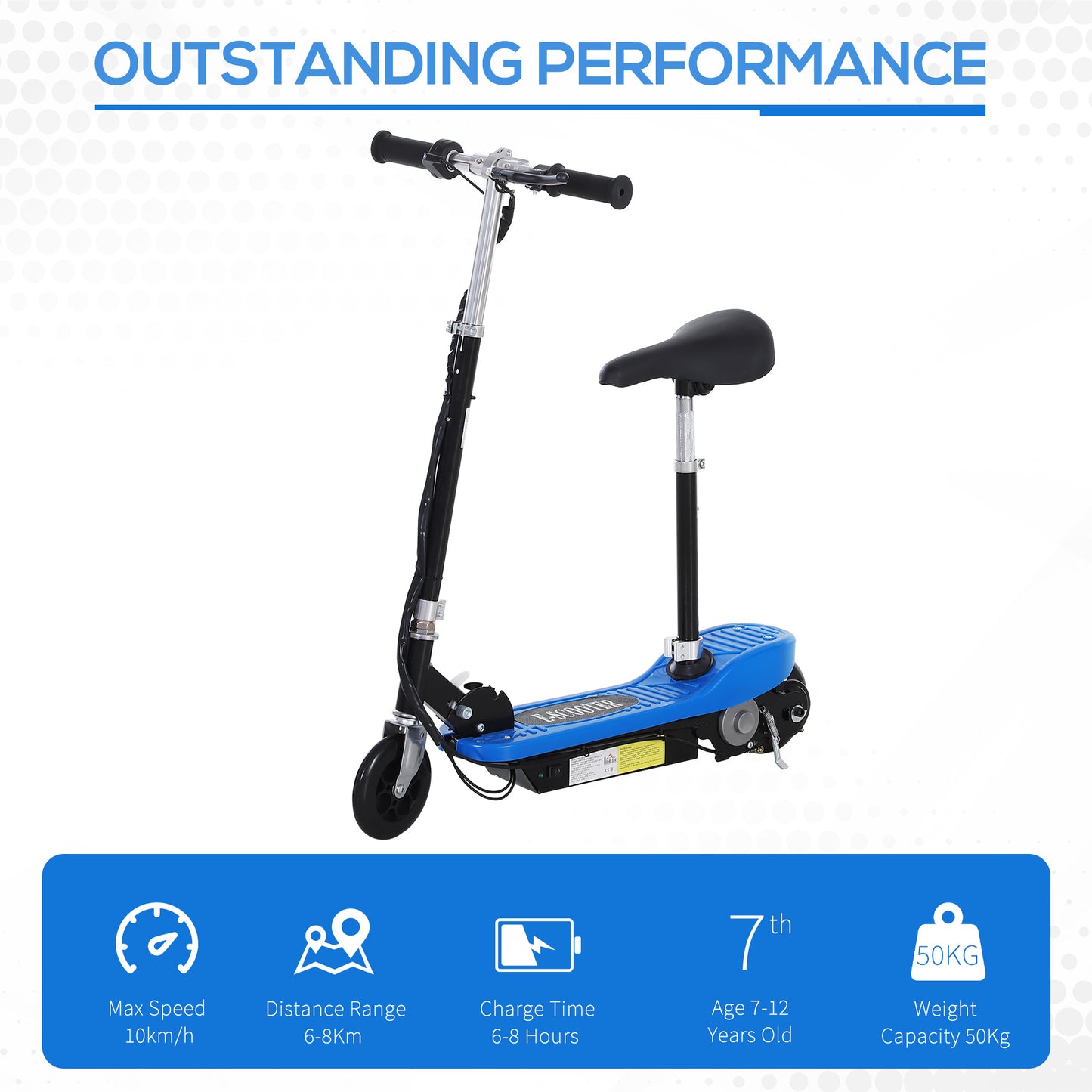 HOMCOM oldable Electric Scooter for Kids 12V 120W W/Brake Kickstand -Blue