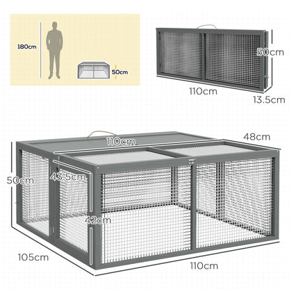 PawHut Wooden Folding Rabbit Hutch, for 2-3 Rabbits - Grey