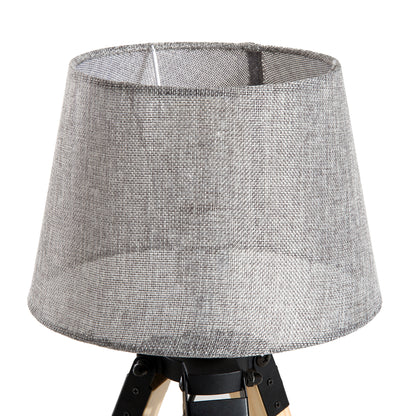 HOMCOM ooden Tripod Table Lamp for Side, Desk or End Table with E27 Bulb Base?Grey Shade?