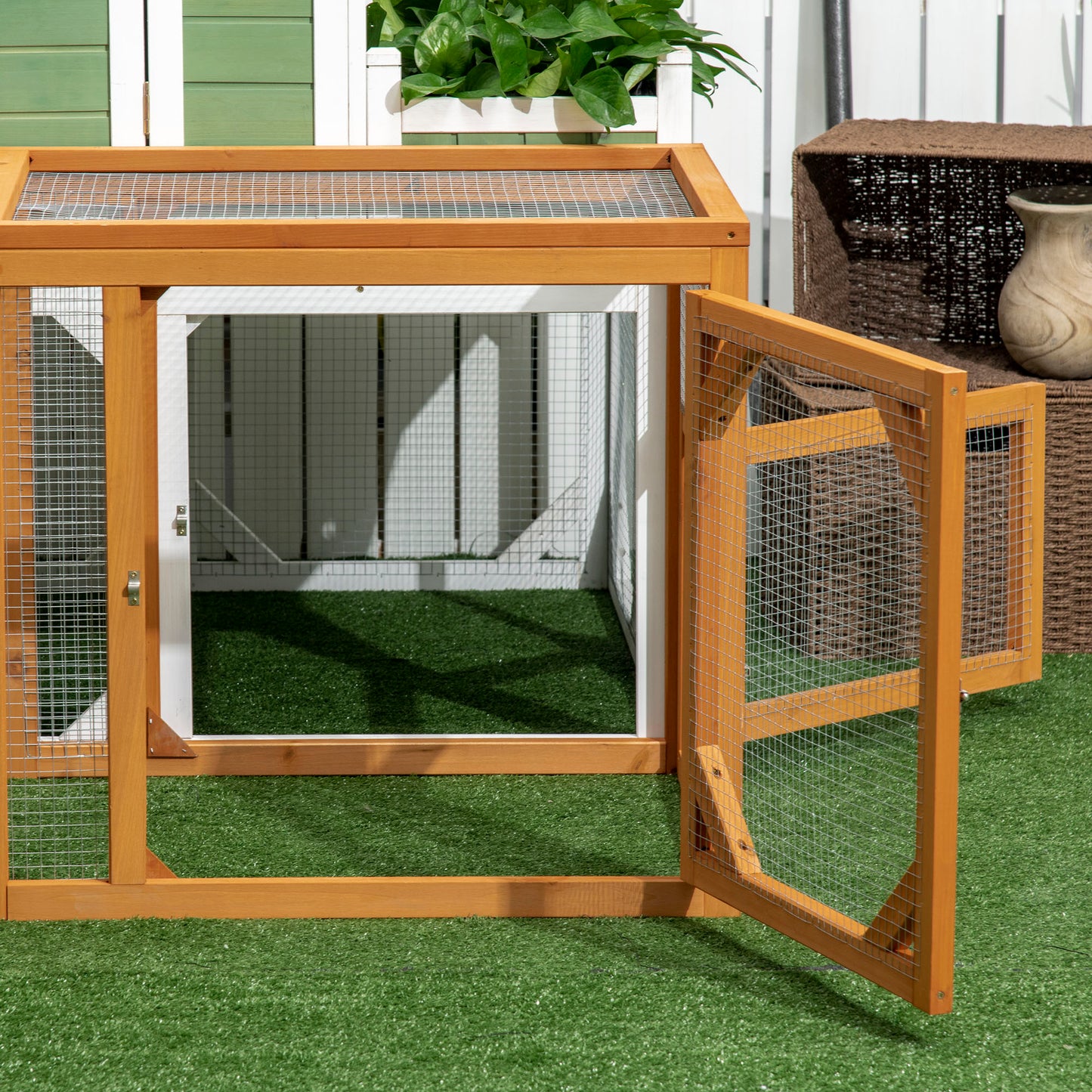 PawHut Wooden Chicken Coop with Perches, Doors, Combinable Design, for 2-4 Chickens - Natural Wood Colour