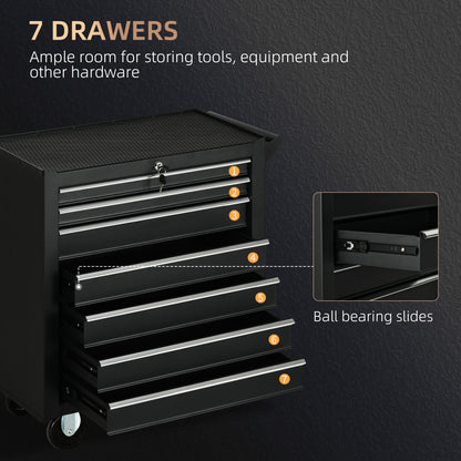 DURHAND Roller Tool Cabinet Storage Chest Box 7 Drawers Roll Wheels Garage Workshop Matte Black