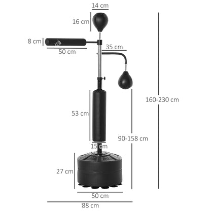 HOMCOM -in-1 Boxing Punching Bag, Freestanding with 2 Speed Bals, 360° Reflex Bar, 160-230cm Adjustable Height, Black