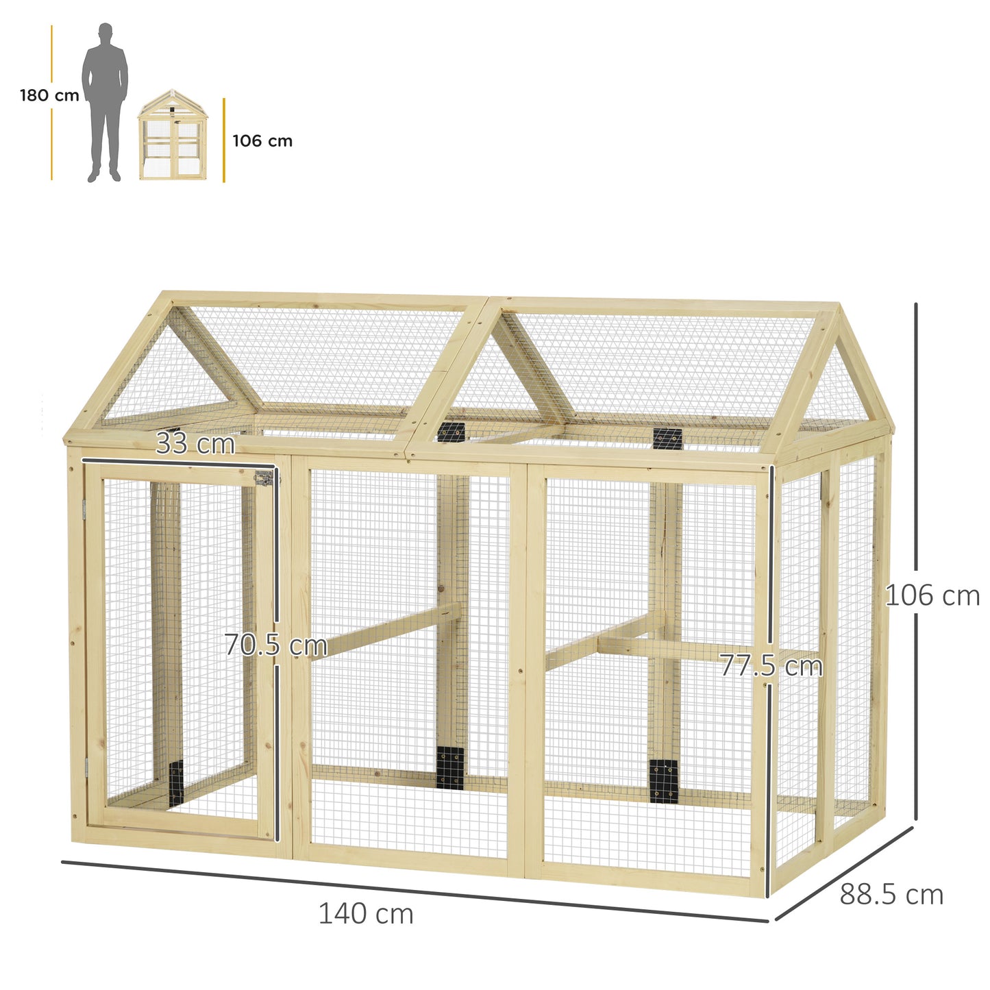 PawHut Large Chicken Run, Wooden Chicken coop, with Combinable Design - Natural Wood Finish