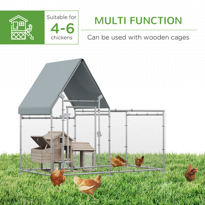 PawHut Walk In Chicken Run, Large Poultry Coop Cage Hen House Rabbit Hutch for 4-6 Chickens Outdoor Galvanized Metal Enclosure w/ Water-Resist Cover 200 x 105 x 172cm