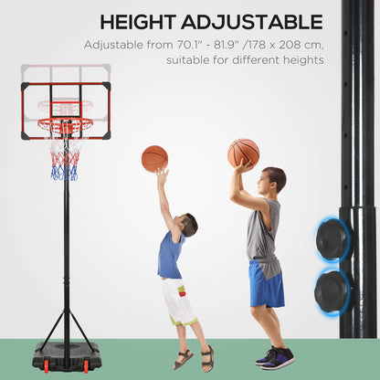 SPORTNOW Height Adjustable Basketball Hoop and Stand with Firm Backboard and Weighted Base, Portable on Wheels, Red