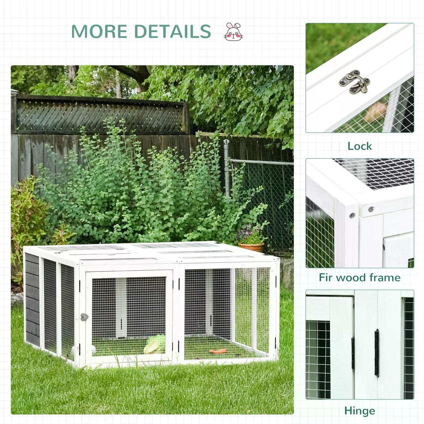 PawHut 48 Inch Rabbit Hutch Rabbit Run Small Animal Guinea Pig House Bunny Cage Hideaway Outdoor with Openable Roof Grey